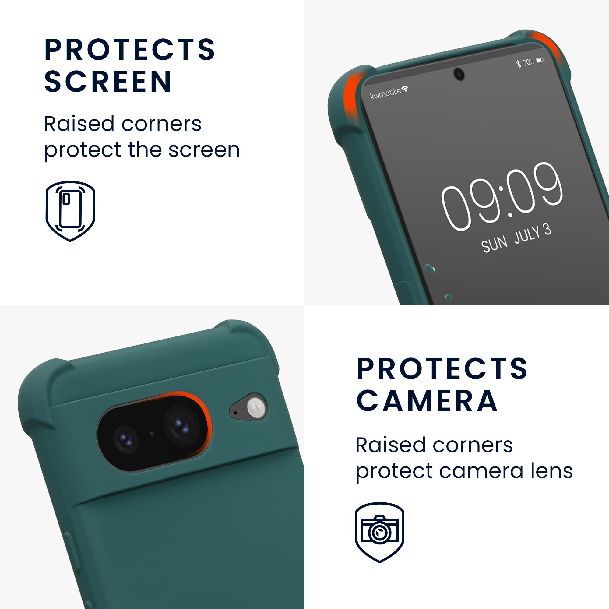 kwmobile Crossbody Case Compatible with Google Pixel 8 Case - TPU Silicone Cover with Strap - Petrol - Image 3