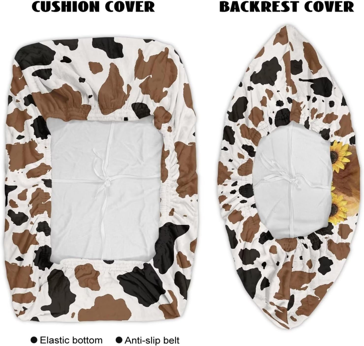 AFPANQZ Rv Dinette Seat Covers, Cow Cattle Sunflower Non-Slip Stretchable Sofa Slipcovers for Camper Rv Furniture Covers for Women Men