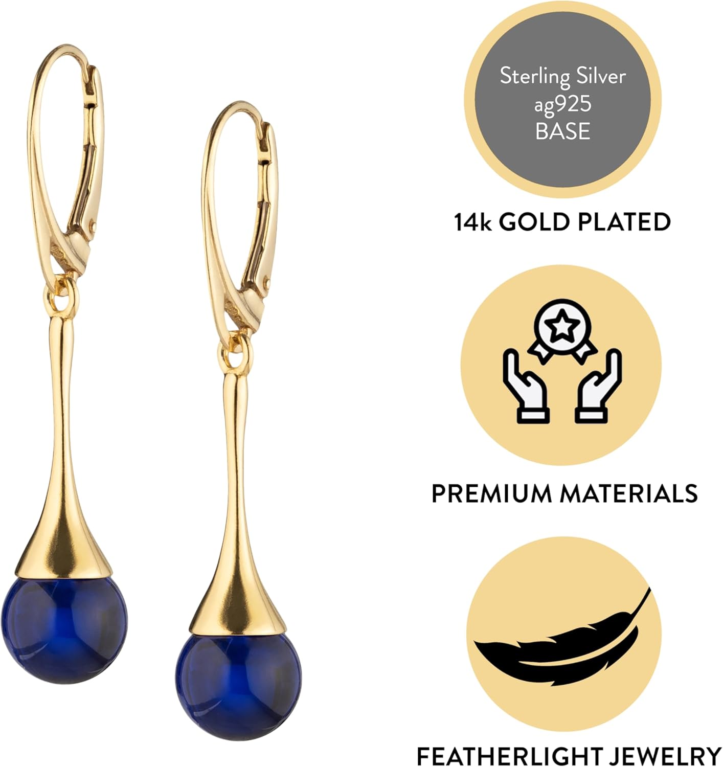 Ball Bead Earrings for Women – Gold-Plated 925 Sterling Silver Drop Earrings with Natural Baltic Amber, Lightweight Dangle Jewelry Gift for Everyday Elegance - Image 3