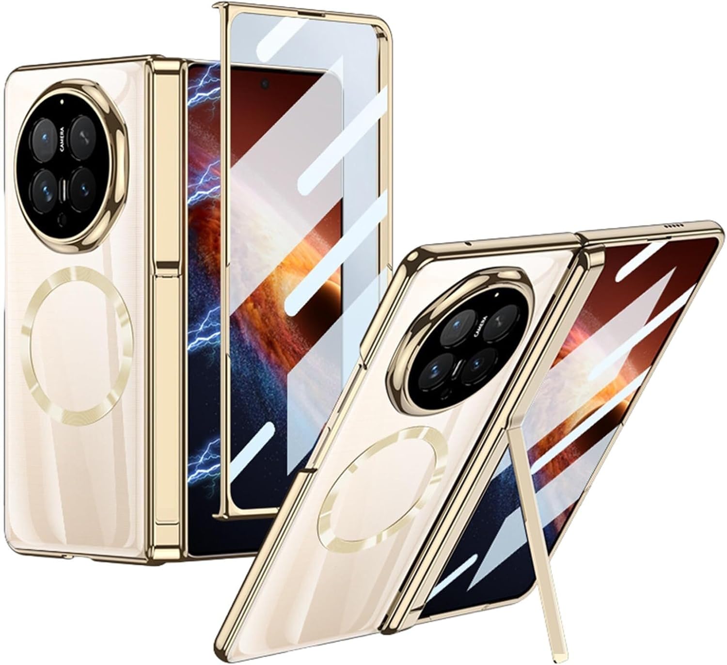 Magnetic Case for Honor Magic V6, Electroplated Clear Guard Cover, Hinge Stand All -Inclusive Shell Built-in Screen Protector(Black)