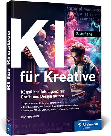 Cover: KI für Kreative künstliche Intelligenz für Grafik und Design nutzen ; Möglichkeiten und Risiken von generativer KI : KI für Konzeption, Ideenfindung, Gestaltung und Bildbearbeitung : Midjourney, DALL-E, ChatGPT, Adobe Firefly u.a. im Praxiseinsatz