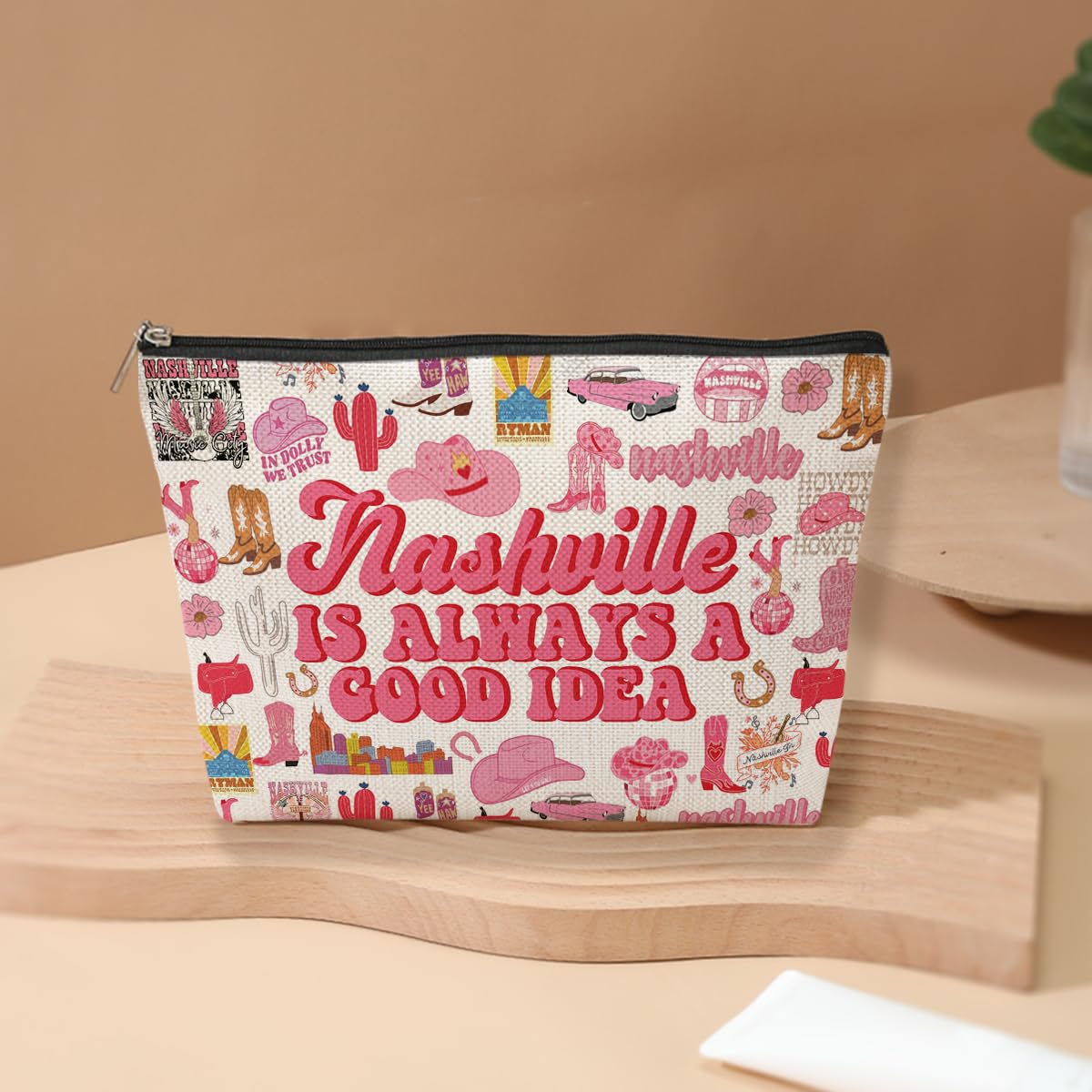 Nashville Traveling Essentials Nashville Lover Gifts Makeup Bag Cosmetic Bag for Women Sister Mom Friends Coworkers Travel Lovers Girls Trip