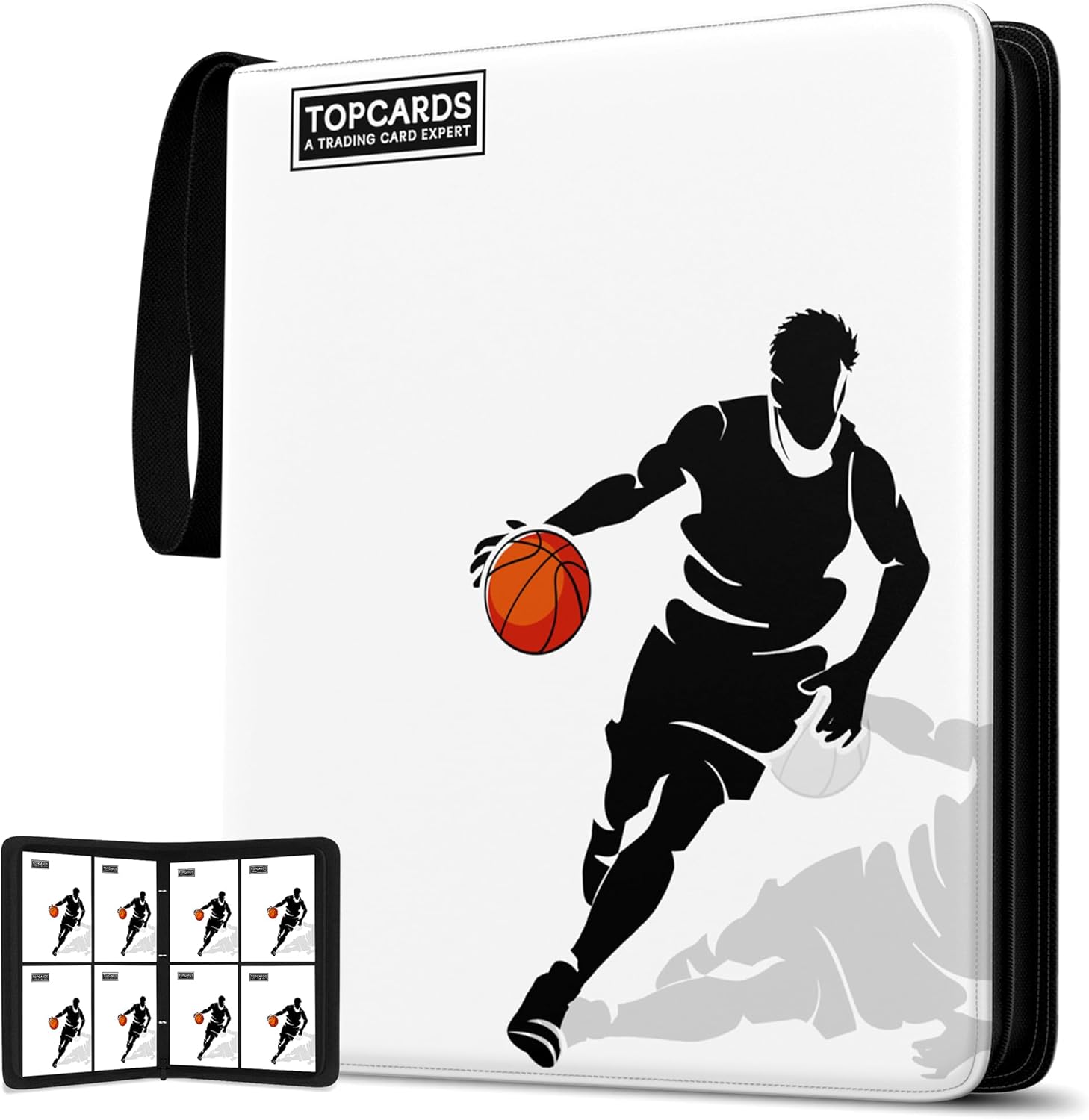 Card Binder 4 Pocket ，Trading Card Binder 400 Pockets Football Card Holder with 50 Removable Sleeves 3-Ring Zip Design Star/Ball/Sport Collectible Trading Card Albums Gifts for Boys Girls (Basketball)