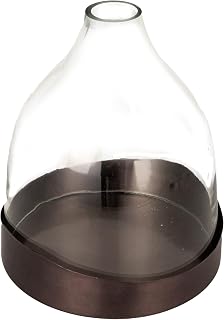 Creative Co-Op Sophisticated Glass Cloche with Metal Tray, Clear and Black Nickel