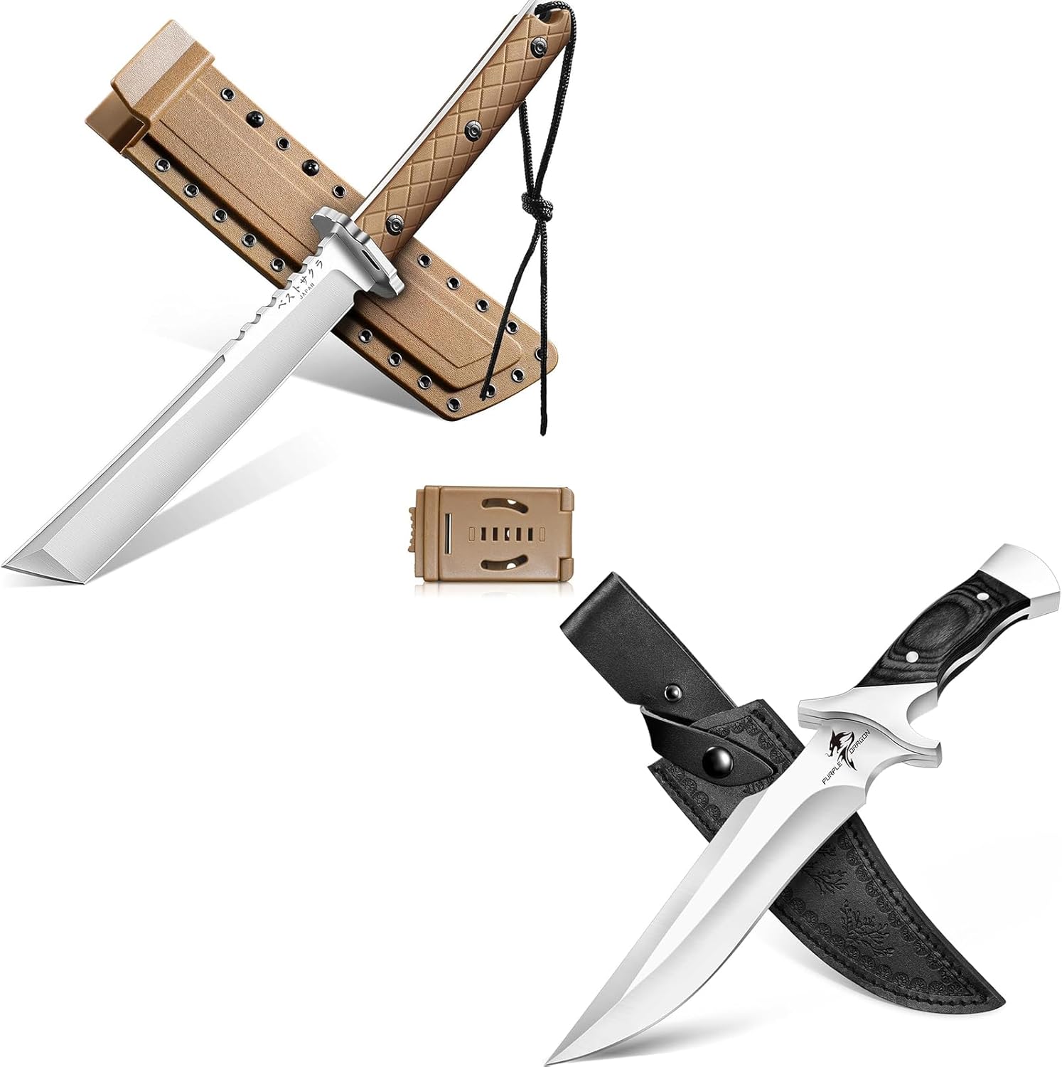 Purple Dragon 6 Inch Camping Knife & Japanese Tanto with Sheaths