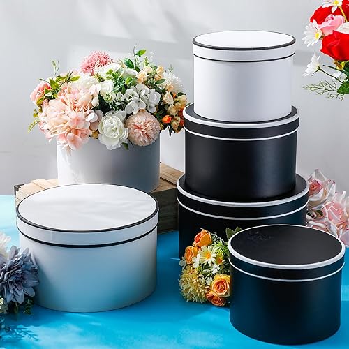 Miniatura 7 de Cholemy Juego de 6 cajas redondas de flores con tapa, tres tamaños, caja de regalo anidada, cajas de arreglos florales de lujo para el día de la