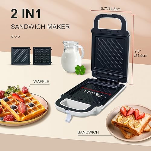 Miniatura 4 de Sandwichera eléctrica 2 en 1 mini waflera con rejillas antiadherentes extraíbles antidesbordamiento luces indicadoras LED para personas sobre la