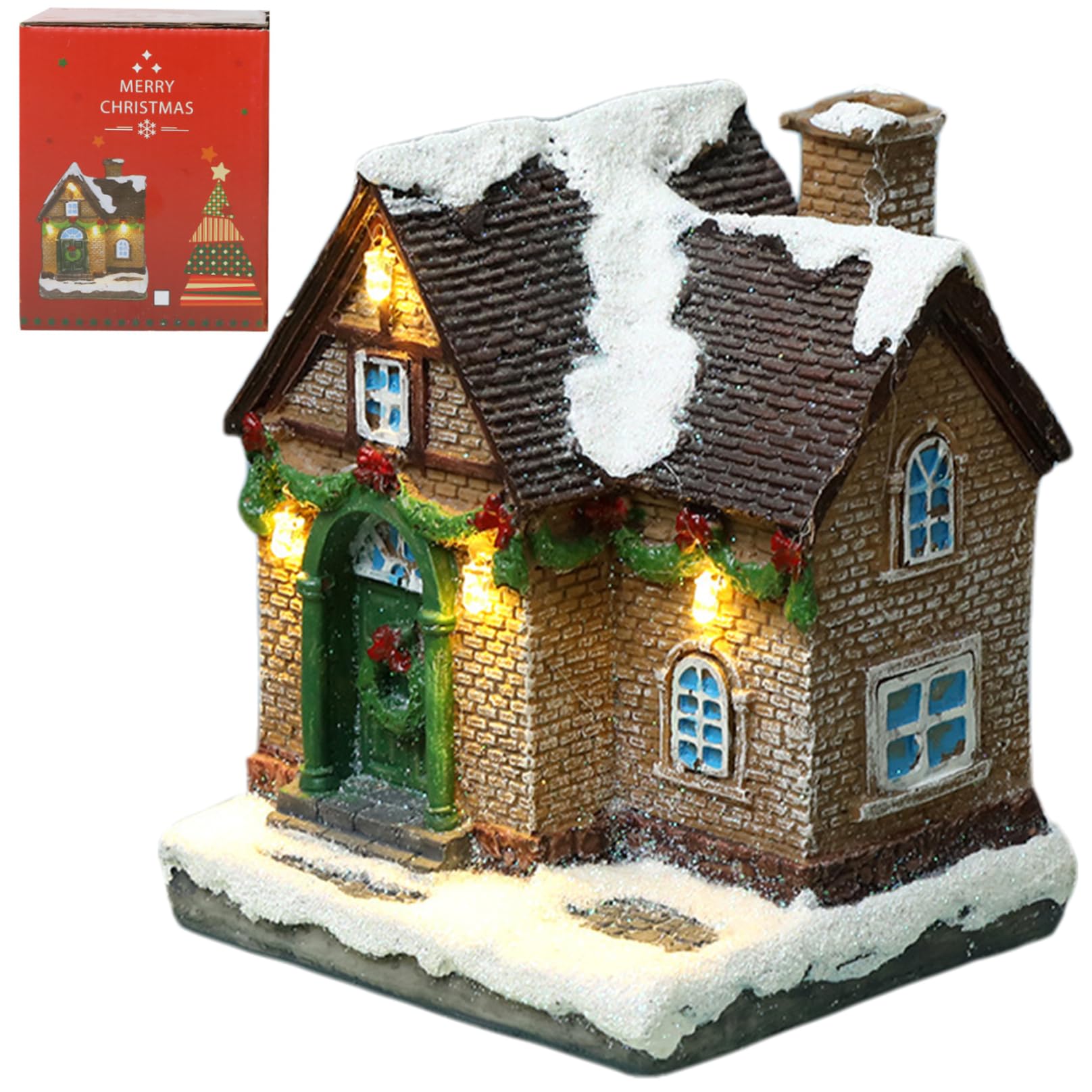 Tsawntd Christmas Village Houses with LED Light 3x3x4 Inch Adorable Christmas House Battery Operated Town for Xmas Indoor Party Decor Birthday Village Sets House