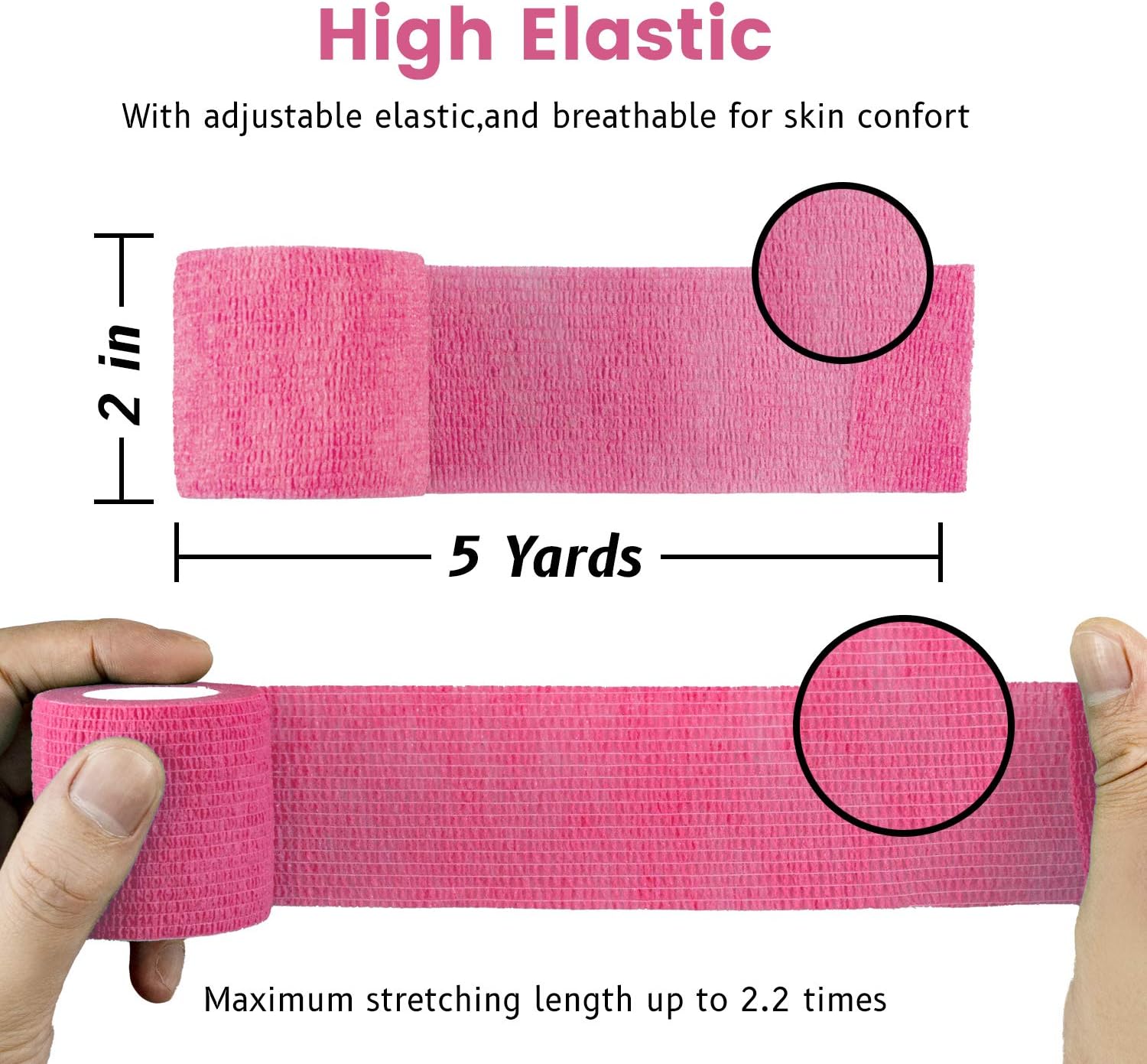 FRESINIDER 9 Rolls Self Adhesive Wrap Athletic Tape Gauze, Breathable Elastic Cohesive Bandage for Sports Injury & Pet (7 Pcs 2" x 5 Yards + 2 Pcs 1" X 5 Yards) (Pink) - Image 3