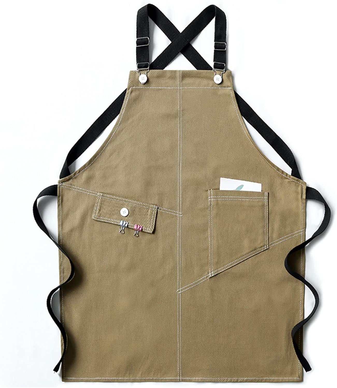 Work Apron With Pockets, Carpenters Apron,Workshop Tool Apron, Heavy Duty Waxed Canvas Work Apron Welding Apron, Work Apron (Color : Green, Size : X-Large) (Color : Khaki, Size : X-Large)