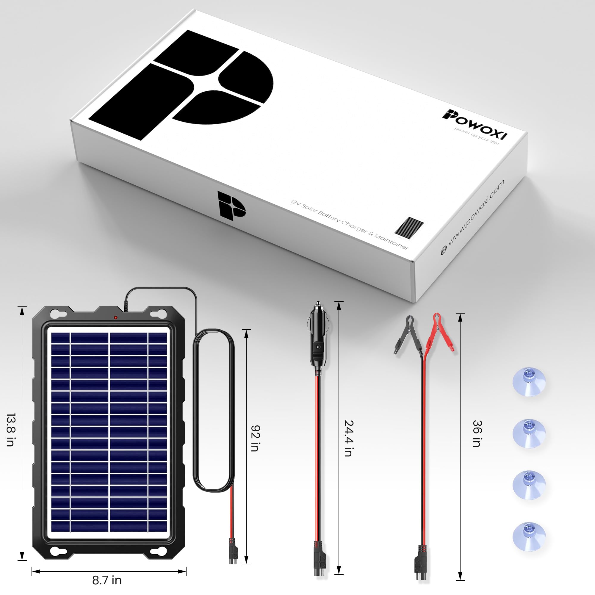 POWOXI Chargeur de Batterie Solaire 7,5 W amélioré - Kit de Charge Portable étanche pour Voiture, Moto, Bateau, Bateau, Camping-Car, remorque, Sports motorisés, motoneige, etc.