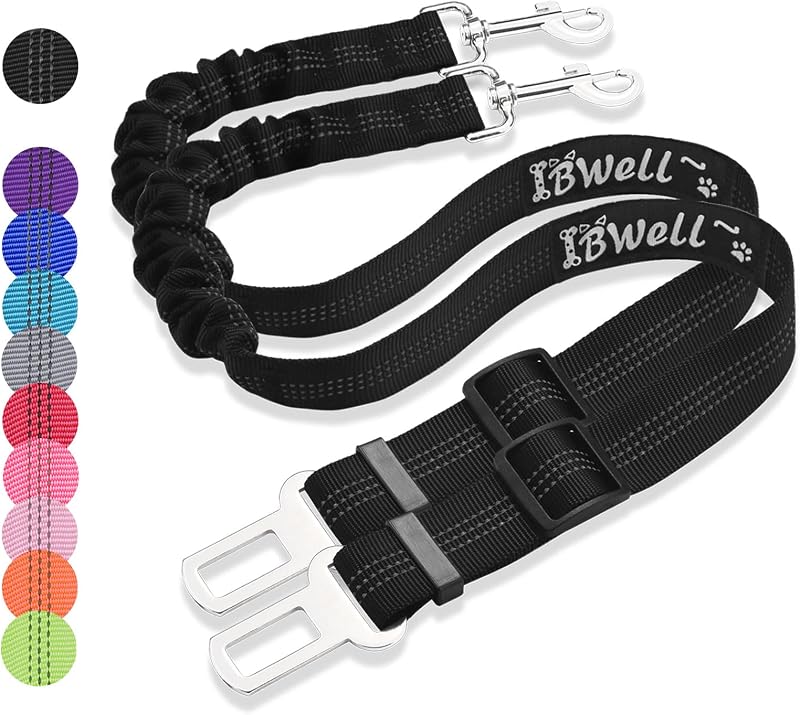 Cinto de Segurança para Cachorro IBWell com Guia Elástica Ajustável – 2 unidades, Preto