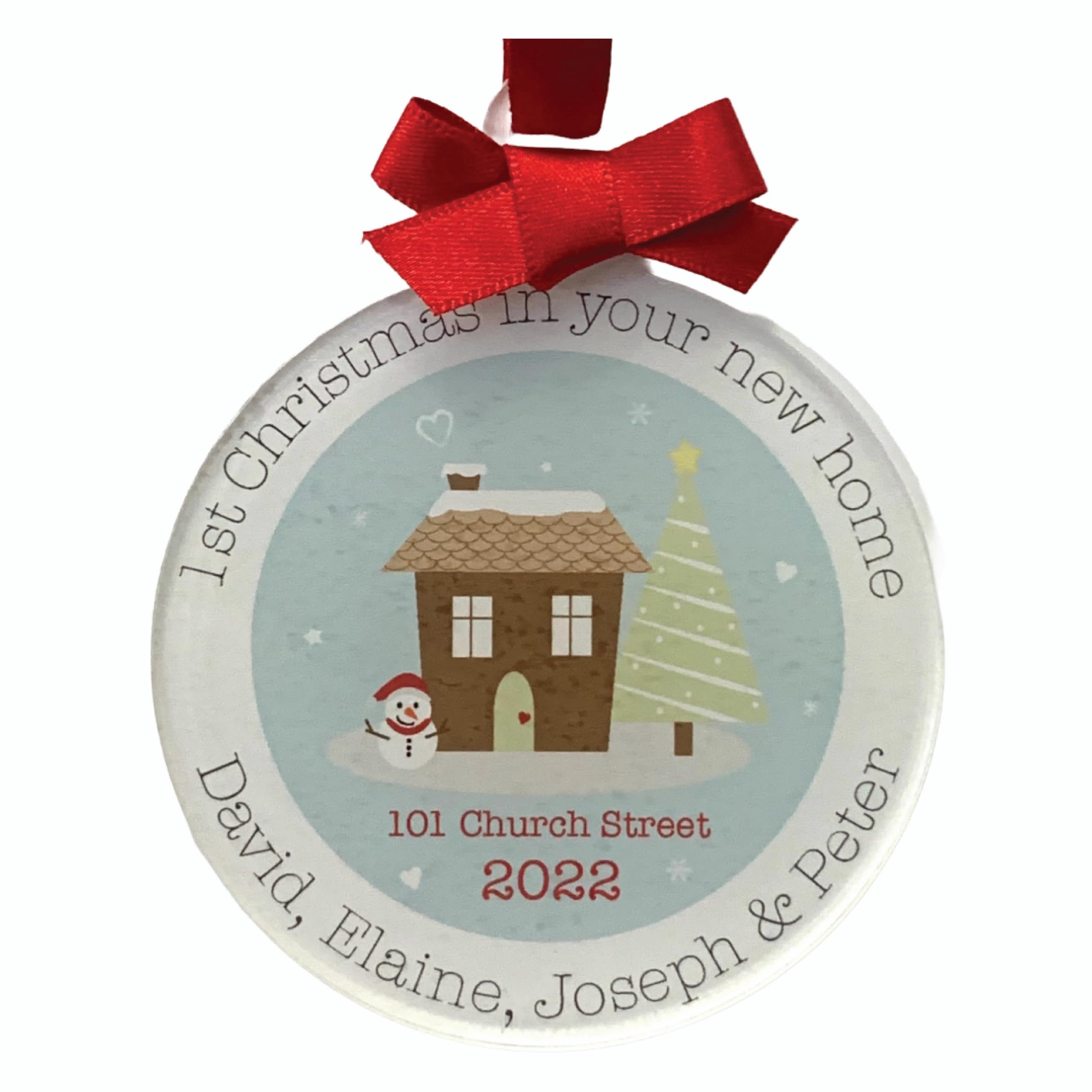 First Christmas In A New Home Bauble Personalised Decoration Ornament (Red Ribbon)