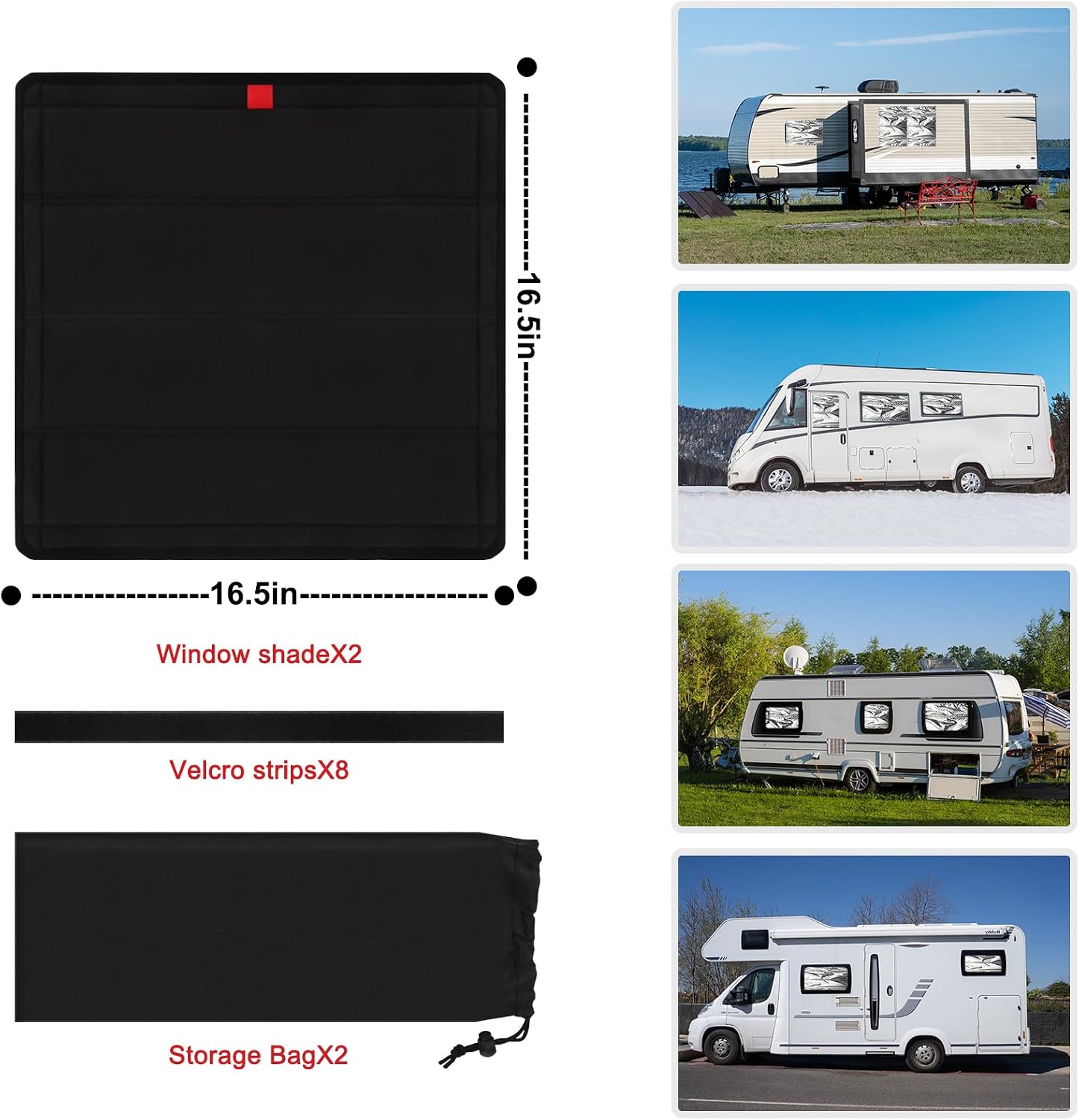 2pcs RV Window Cover, 16.5" X 16.5" Magnetic Camper Door Window Shade, Foldable and UV Rays Protection Camper Inside Skylight Fan Vent Cover, Thickened Oxford Fabric(Black with Storage Bag)