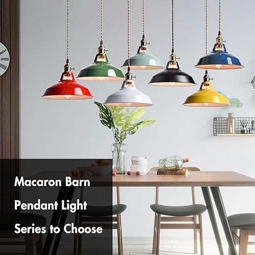 Miniatura 7 de CLAXY Luces colgantes industriales de metal blanco con pantalla de granero colgante con interruptor E26 iluminación colgante de cocina para looft,