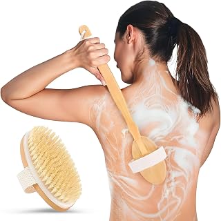 rengöra 20" Long Handle Back Scrubber Shower Brush - Natural Boar Bristles, Ergonomic Anti-Slip Grip for Men, Women & Seniors