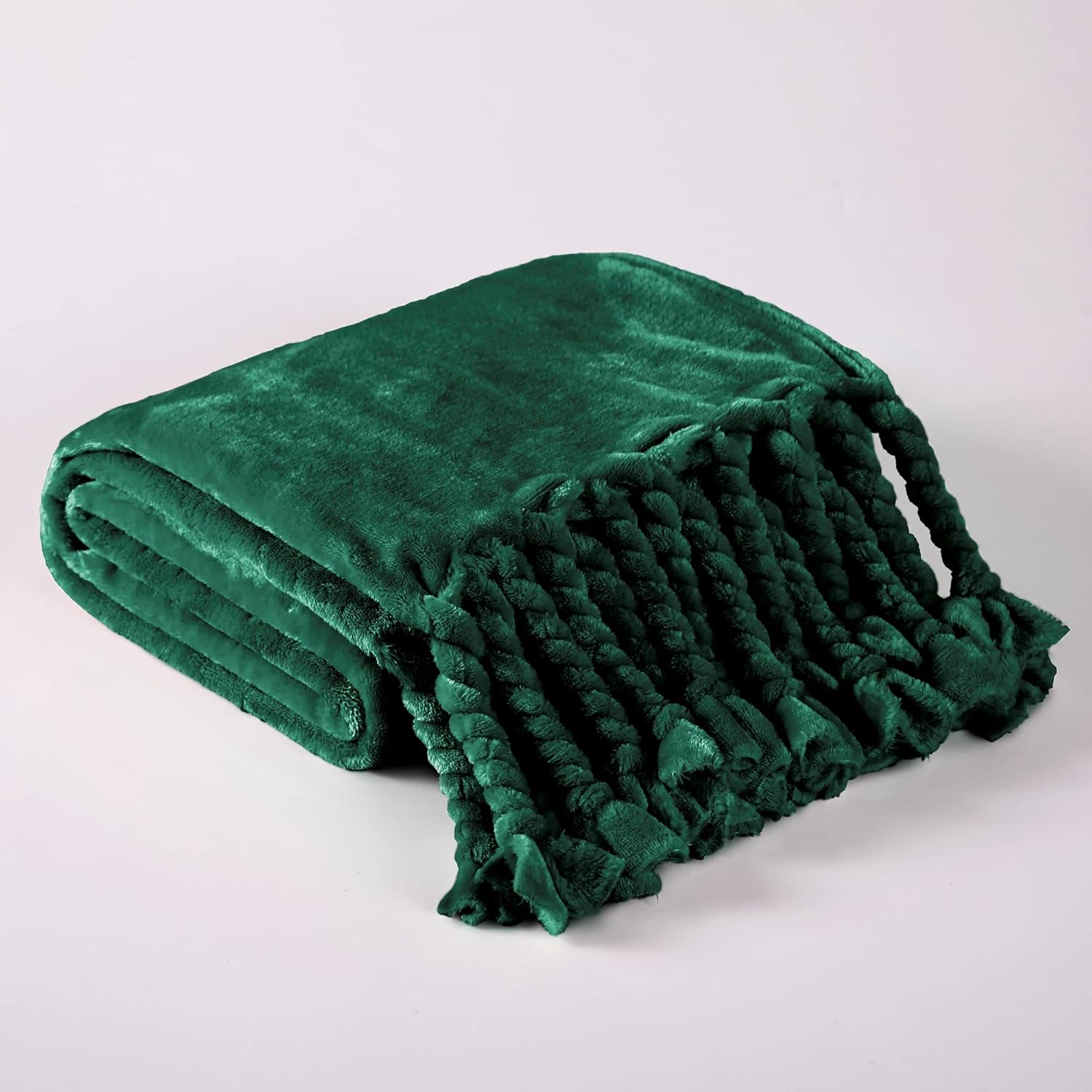 Homiest Fleece Throw Blanket with Fringe, Soft & Cozy Flannel Emerald Green Blanket, Lightweight Decorative Blanket for Sofa Bed Chair All Season (Forest Green, 50 x 60 Inch) - Image 2