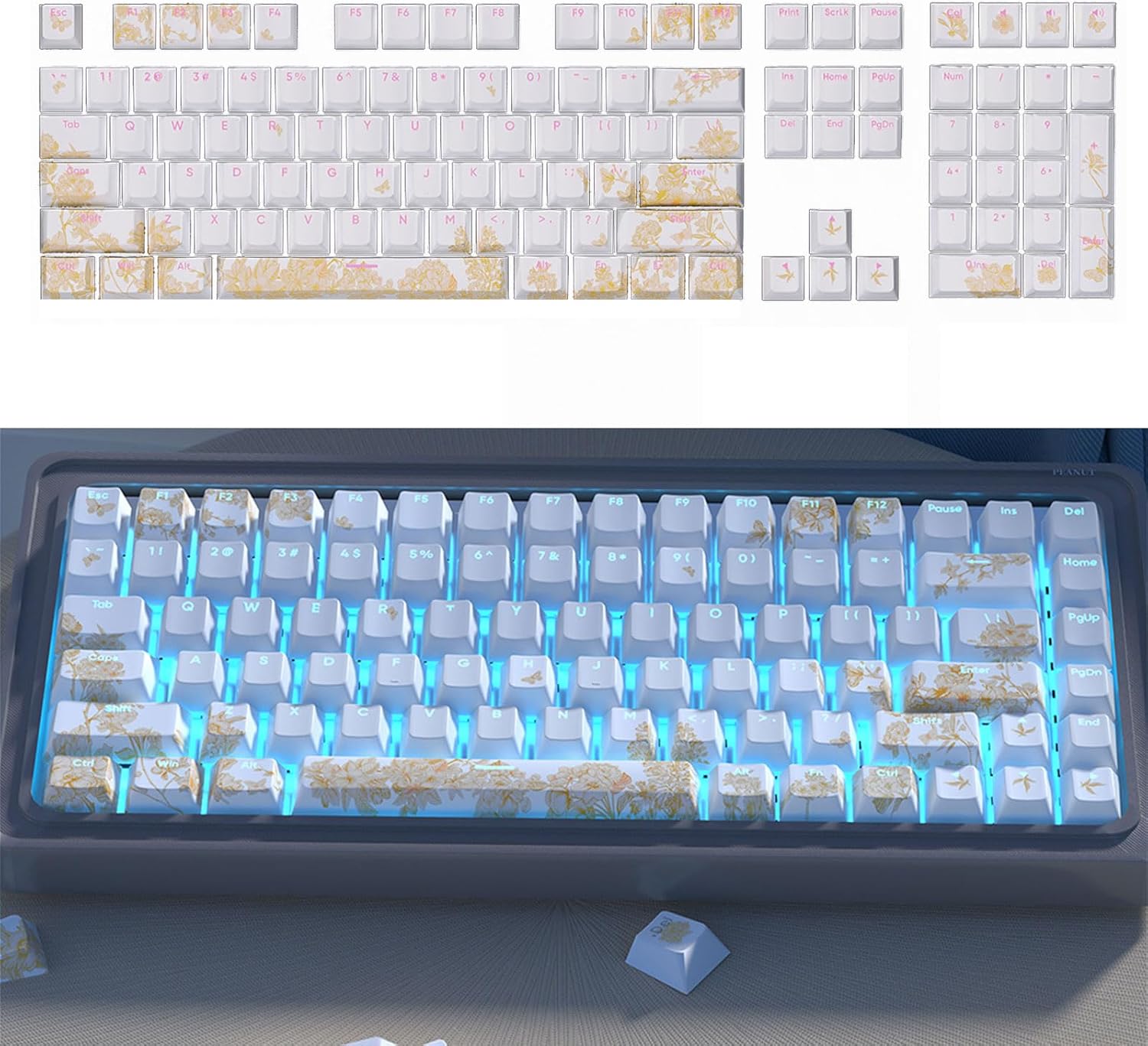 Embroidery Backlit Keycap Set 135/108PCS Double Shots Sublimations Keycaps for Mechanical Keyboard Gamers Keycaps