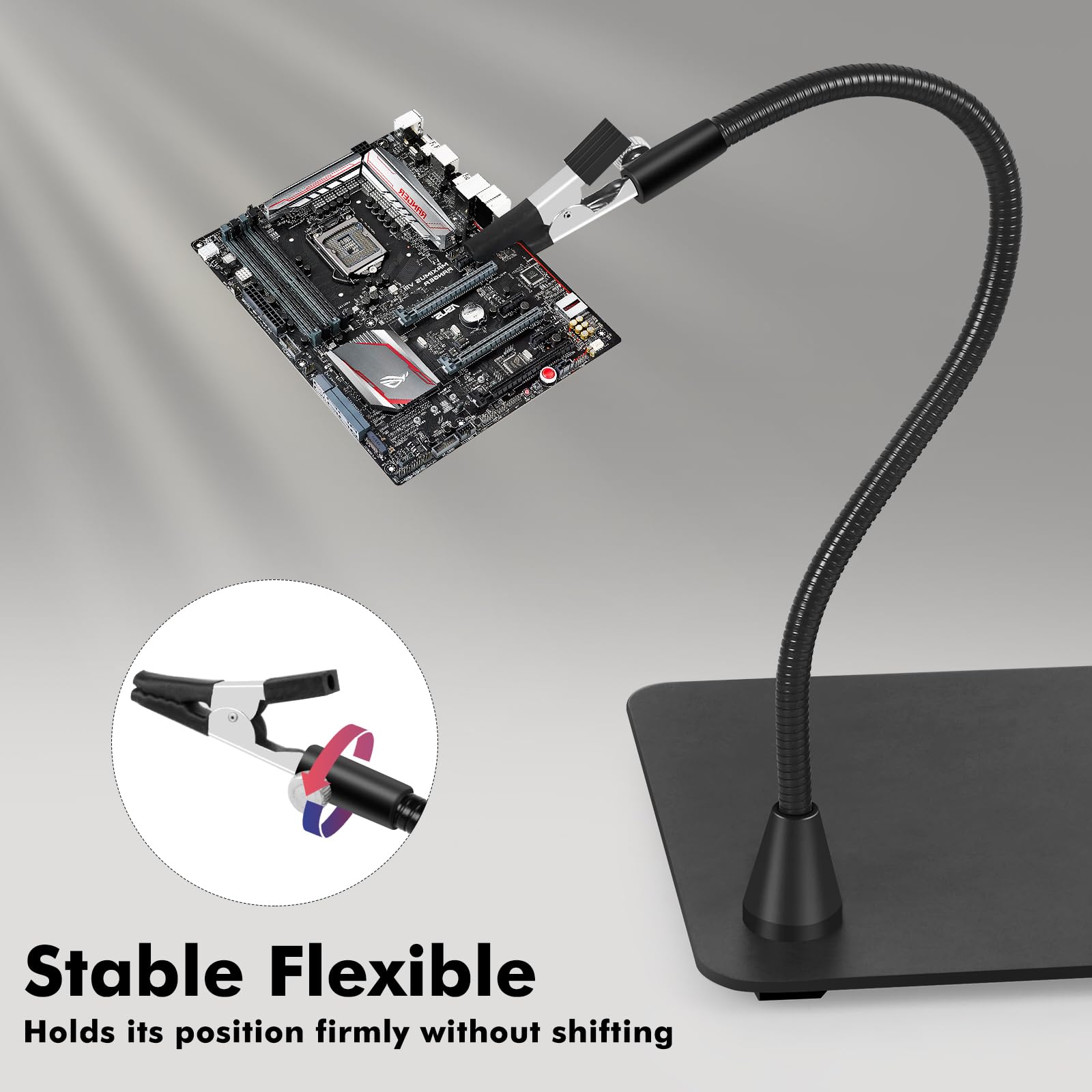 Mains secourables, troisième main à souder, support de carte de circuit imprimé avec lampe loupe 3X LED, support de pistolet à air chaud, bras métalliques flexibles et base robuste