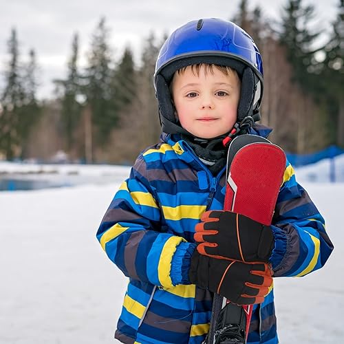 Miniatura 5 de 4 pares de guantes de nieve para niños, guantes de esquí de invierno, impermeables, cálidos, resistentes al viento, guantes de nieve para niños y
