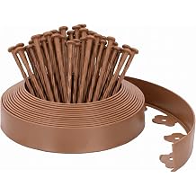 Velway Flexible Plastic Lawn Edging, Length 10 m, Height 5 cm, with 40 Ground Anchors, Brown - Flower Bed Edging, Lawn Border for Garden and Paths