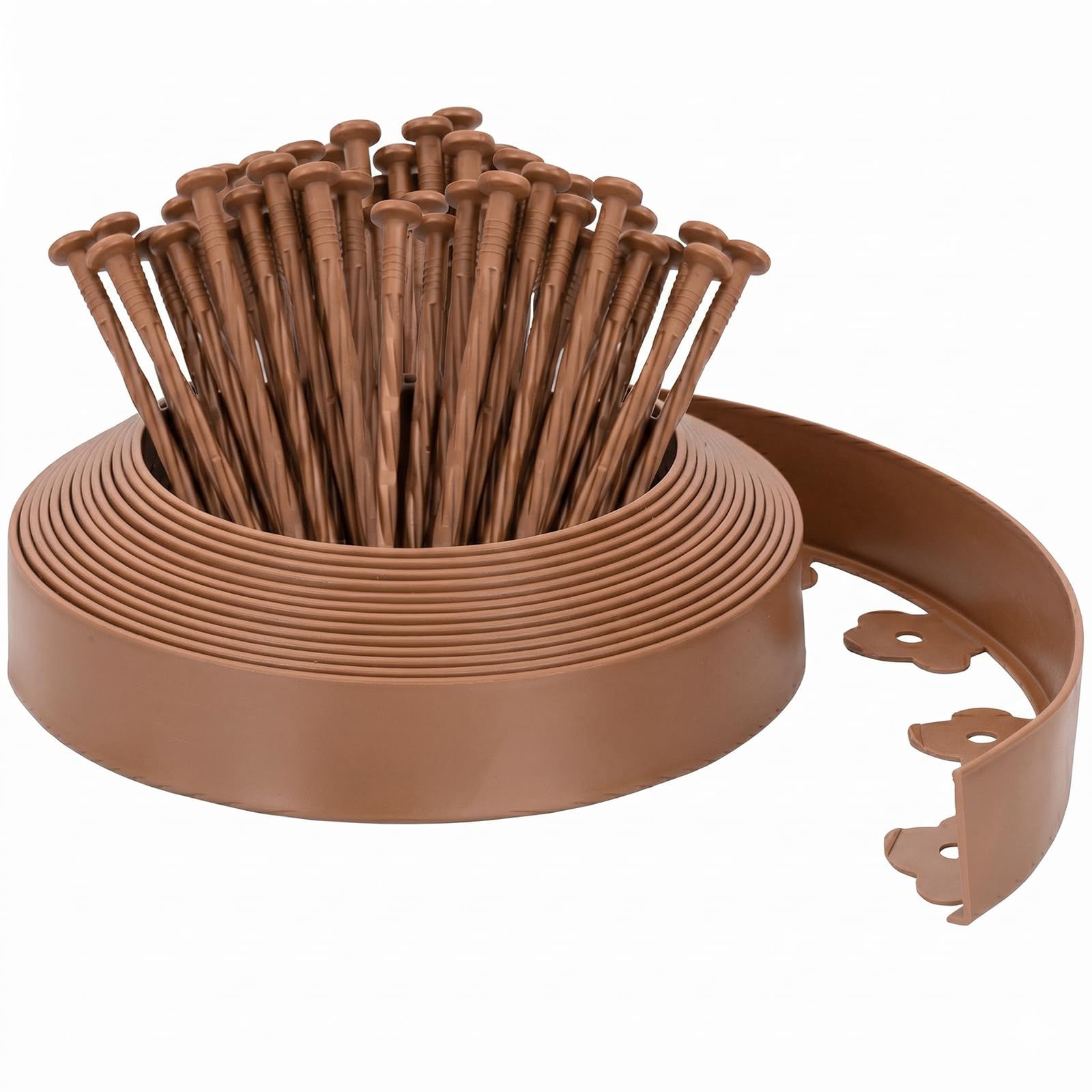 Velway Flexible Plastic Lawn Edging, Length 10 m, Height 5 cm, with 40 Ground Anchors, Brown - Flower Bed Edging, Lawn Border for Garden and Paths