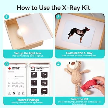 Macabaka Doctor Kit for Toddlers 3-5, Pet Vet Pretend Play Toys for Kids, with X-Ray, Wooden Light Box, Medical Tools, STEM Educational Montessori Toys