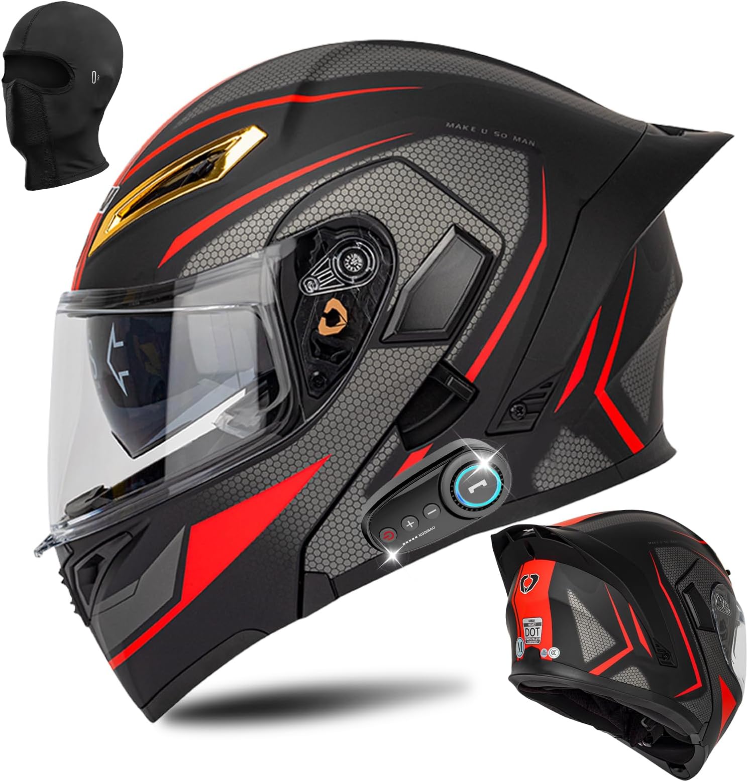 Bluetooth Modular Motorcycle Helmet DOT Certified Flip Up Full Face Integrated Anti-Fog Dual Mask Helmet Street Motorcycle Helmet Built-in Dual Speaker Microphone for Adults, Men & Women