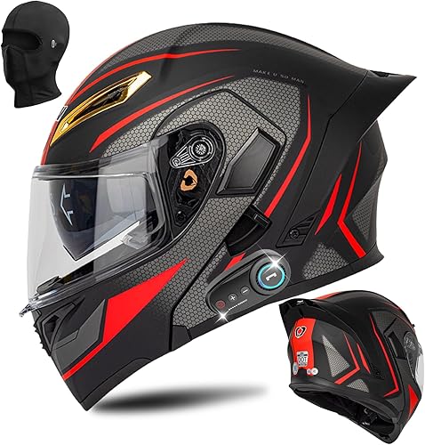 Casco modular Bluetooth para motocicleta, certificado DOT, abatible, de cara completa, antivaho, doble máscara, casco de motocicleta de calle,