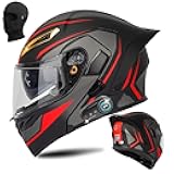 Bluetooth Modular Motorcycle Helmet DOT Certified Flip Up Full Face Integrated Anti-Fog Dual Mask Helmet Street Motorcycle Helmet Built-in Dual Speaker Microphone for Adults, Men & Women