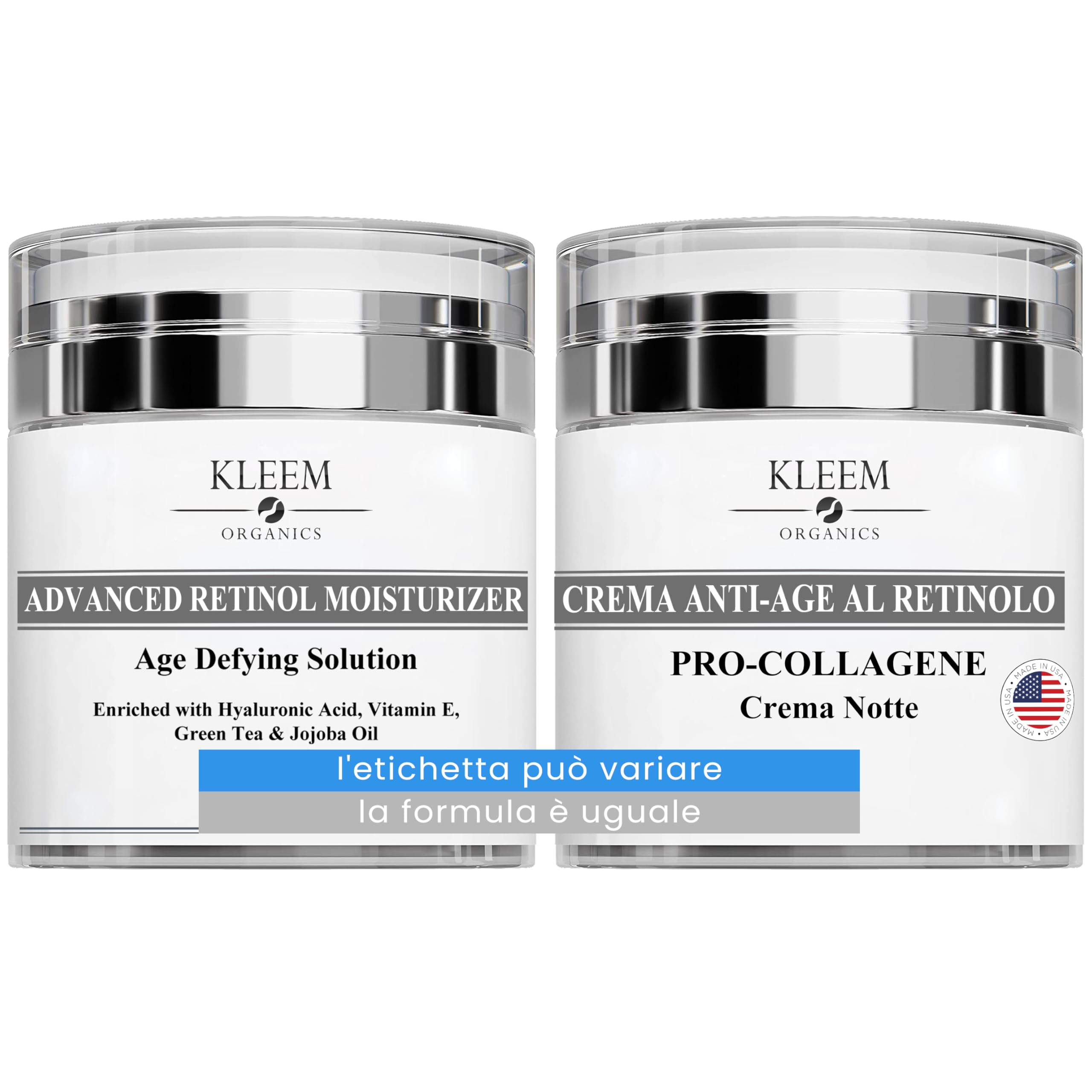 Crema Viso Antirughe Acido ialuronico con Retinolo e Collagene - Eletta Miglior Crema Antirughe Donna e Uomo per Rughe, Macchie Scure e Linee Sottili - 50ml