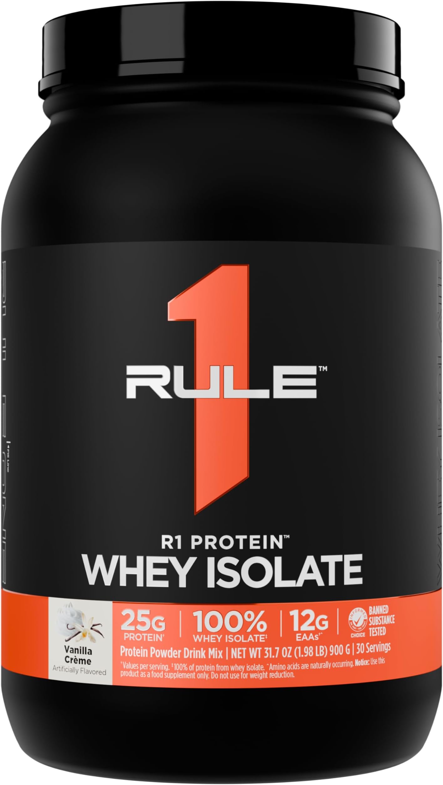 R1 Protein Whey Isolate - with 25g Protein & 6g BCAA Exclusively from Isolated & Hydrolyzed Sources for Workout Recovery (2 Pounds, Vanilla Créme)