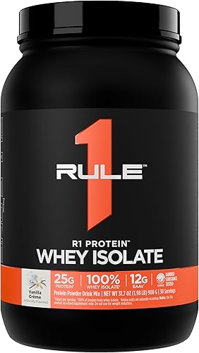 Rule 1 R1 Proteína de suero aislado - con 25g de proteína y 6g de BCAA exclusivamente de fuentes aisladas e hidrolizadas para la recuperación del