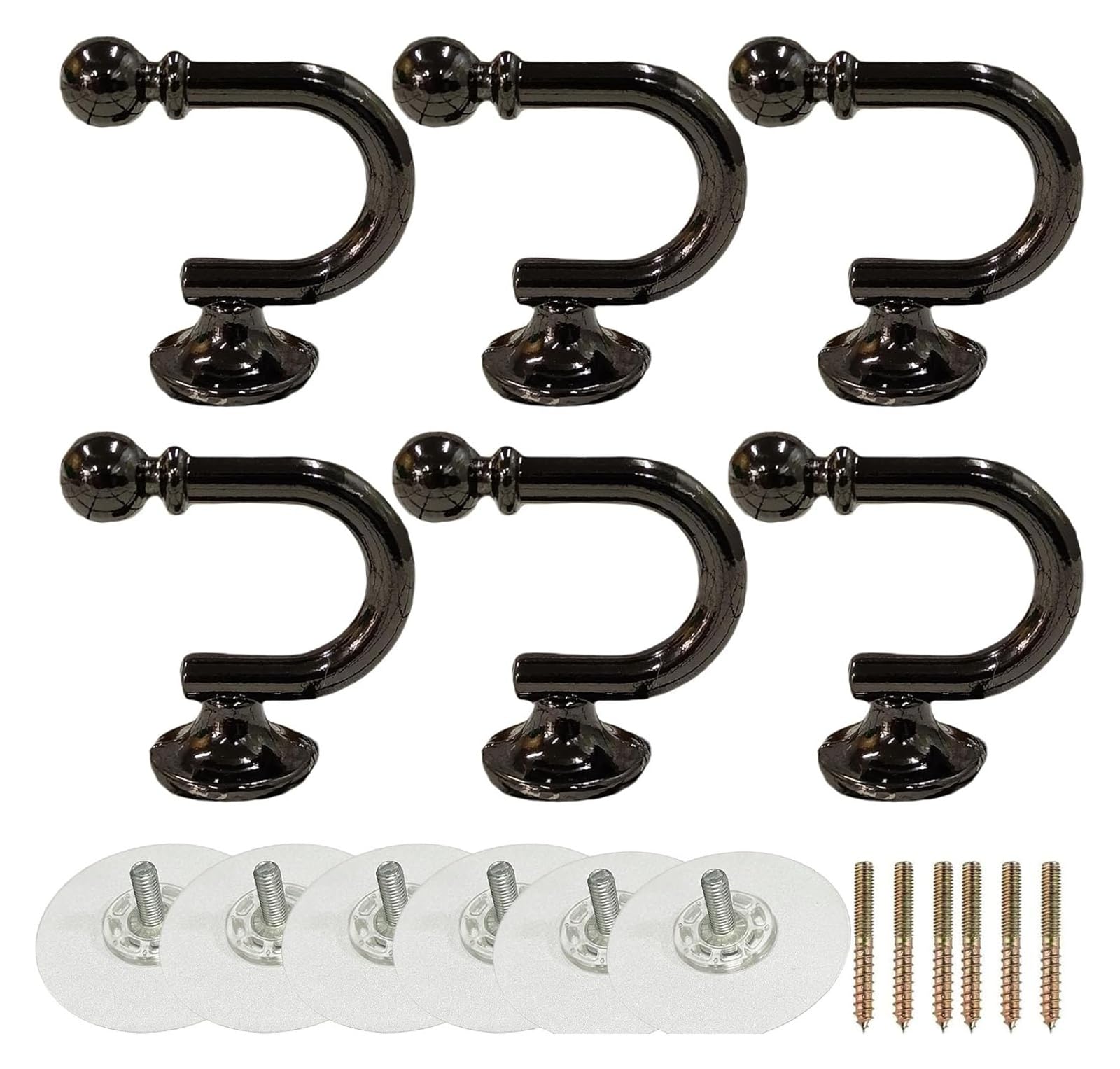 Crochet mural sans perçage en métal noir lot de 6 supports adhésifs