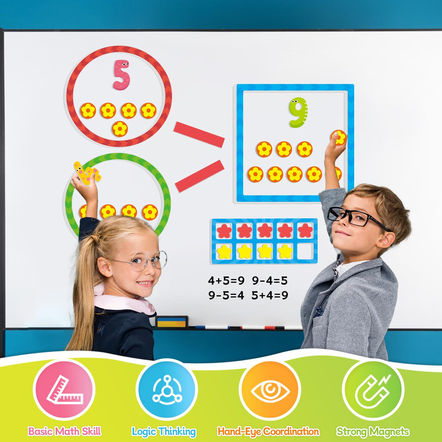 97 PCS Magnetic Numbers for Whiteboard, Math Manipulatives Kindergarten 1st Grade, Math Games for Kids, Magnetic Number Line, Math Counters & Ten Frames Set, Addition and Subtraction Games - Image 2