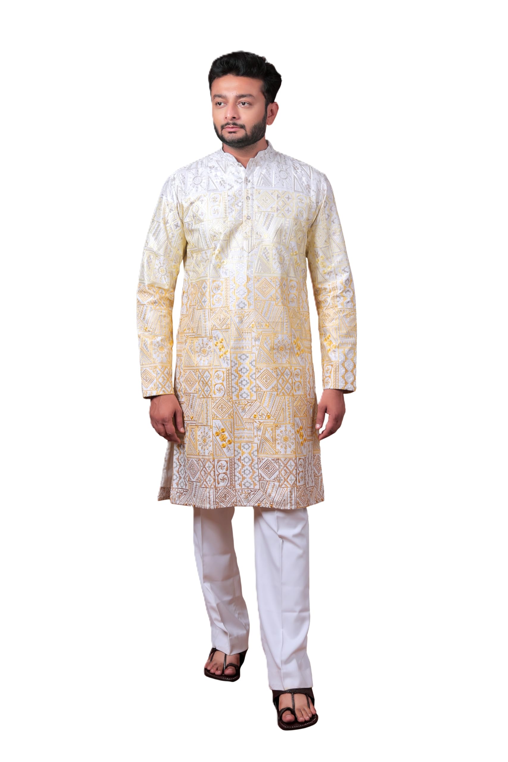 varbandhan Men’s Silk Embroidered Kurta | Straight Fit Designer Kurta for Men | Wedding, Festive & Party | Mandarin Collar Traditional Indian Wear, S to XXL-picture-21