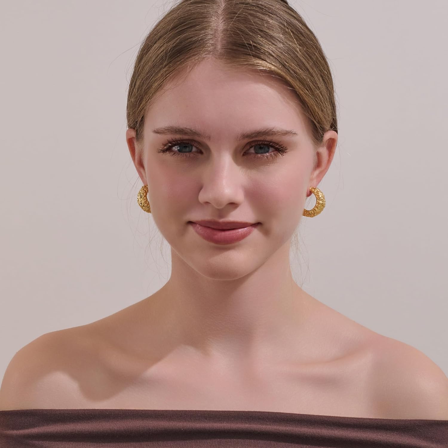 Chunky Gold Hoops Earrings for Women Lightweight Thick Circle Open Hammered Trendy Earrings Jewelry Gifts - Image 3