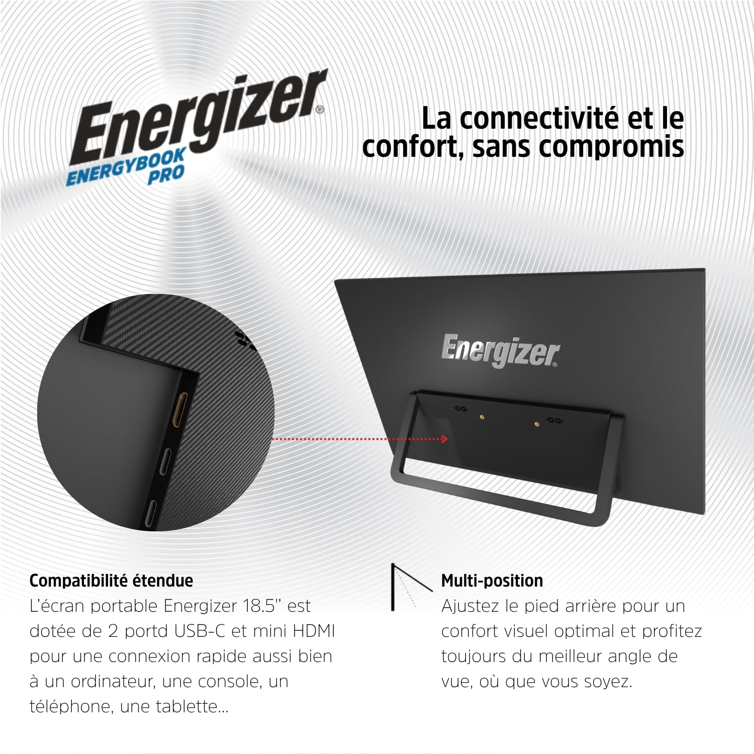 Energizer Pack Laptop 18,5" 8Go 256Go SSD + Écran Portable 18,5" FHD IPS + Lecteur DVD USB - Windows 11 - Clavier AZERTY - WiFi