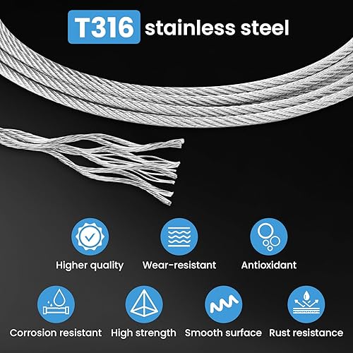 Miniatura 4 de Cuerda de alambre de acero inoxidable T316 de 18 pulgadas, cable de avión de 300 pies con un cortador, cable de alambre de avión para barandillas,