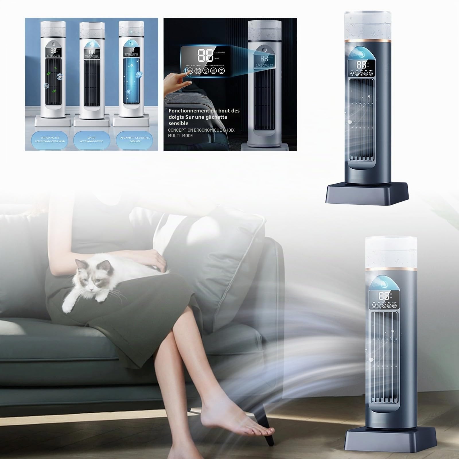 Refroidisseur d'air tour sans réservoir d'eau de 100 ml, ventilateur de bureau USB, refroidisseur par évaporation portable pour la maison, ventilateur personnel avec fonction brumisation (A, One Size)