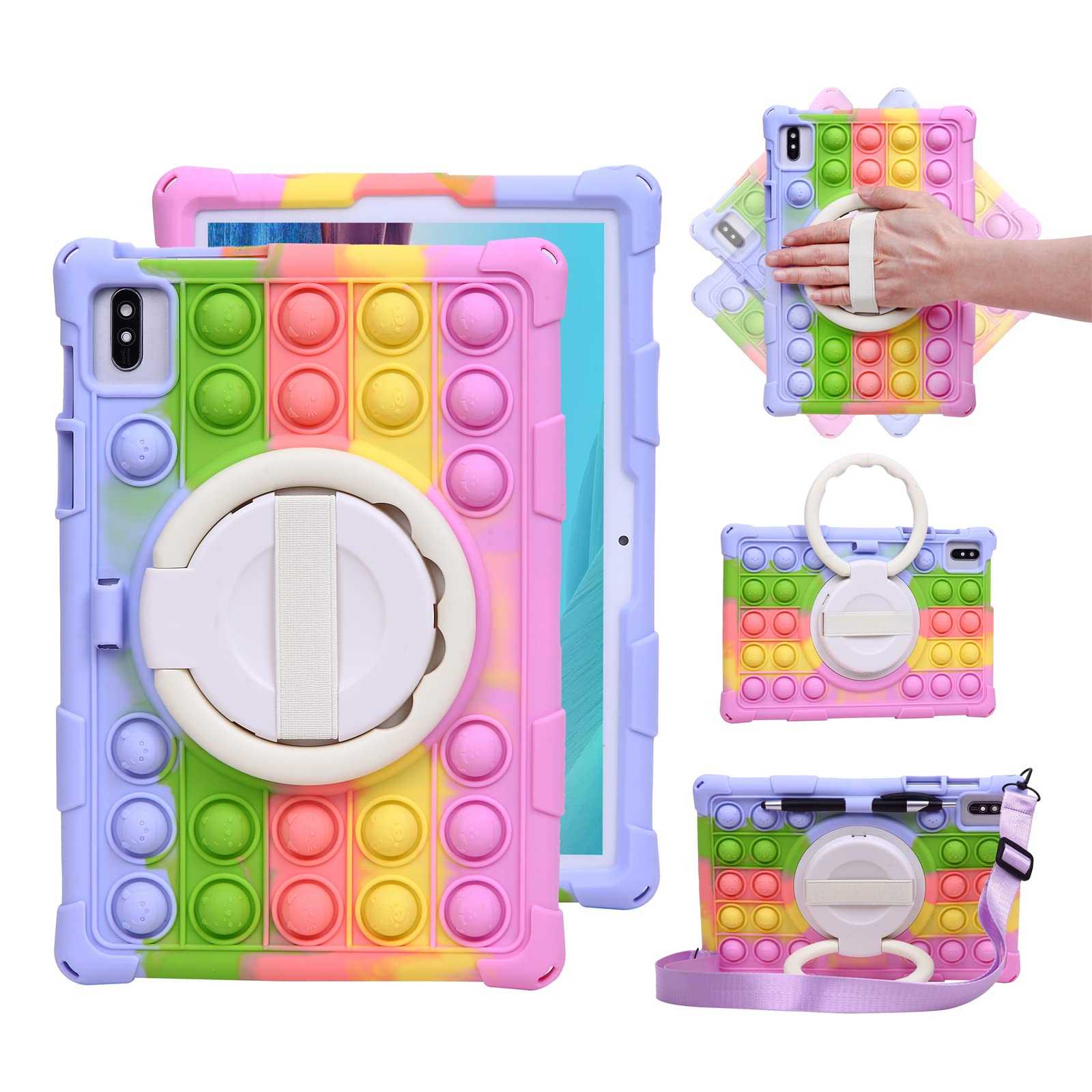 HminSen Case for Blackview Tab 11/ Tab 12 Tablet, Silicone Stand Cover for BYYBUO SmartPad T10 10.1 inch/Vastking KingPad K10,EITOMIN,YQSAVIOR,Wiwibous,Winsing 10.1 Tablet with Strap (R-Purple)