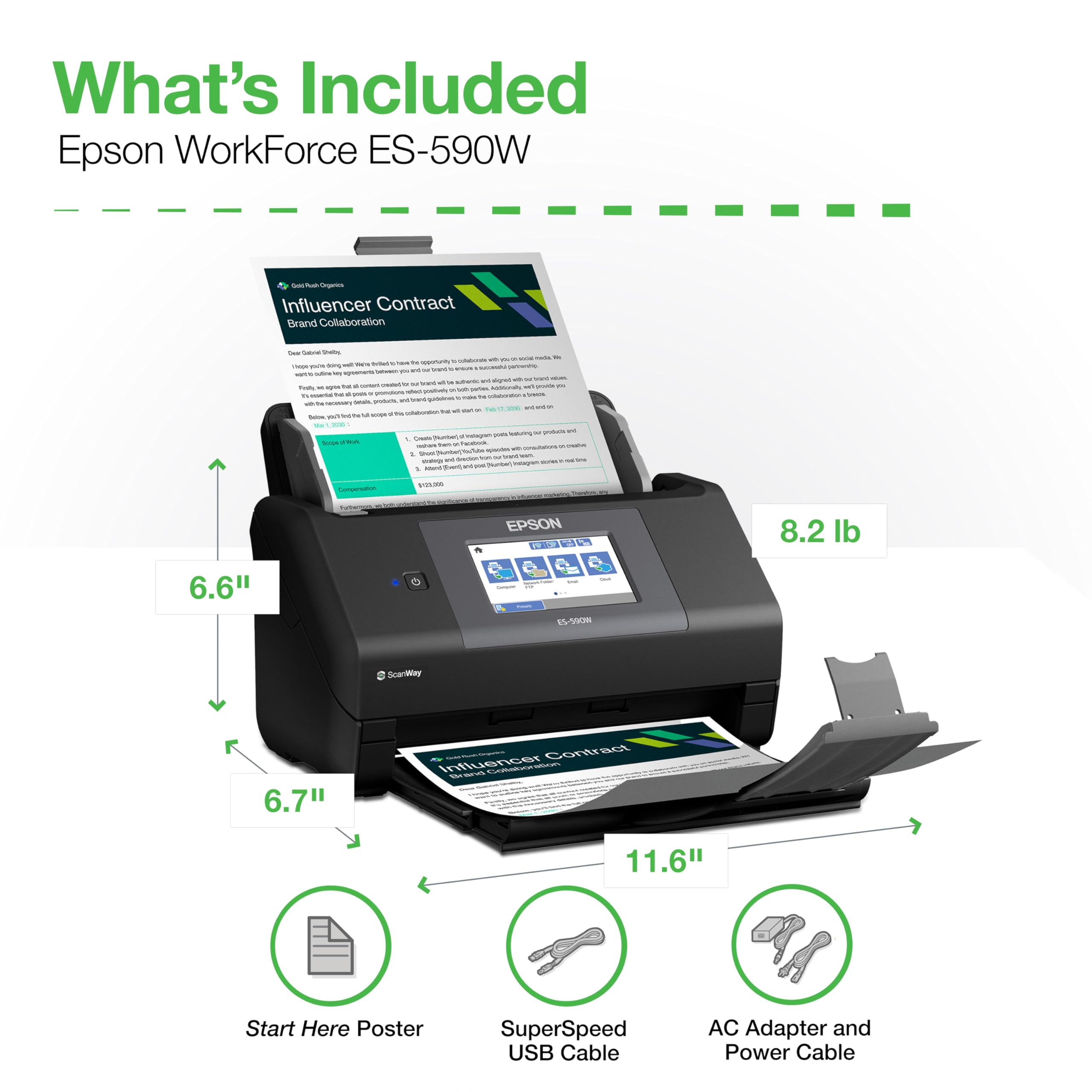 Epson Workforce ES-590W Wireless & USB High-Speed AI & Cloud Ready Desktop Color Duplex Document Scanner for Mac & PC, up to 45 ppm view 8
