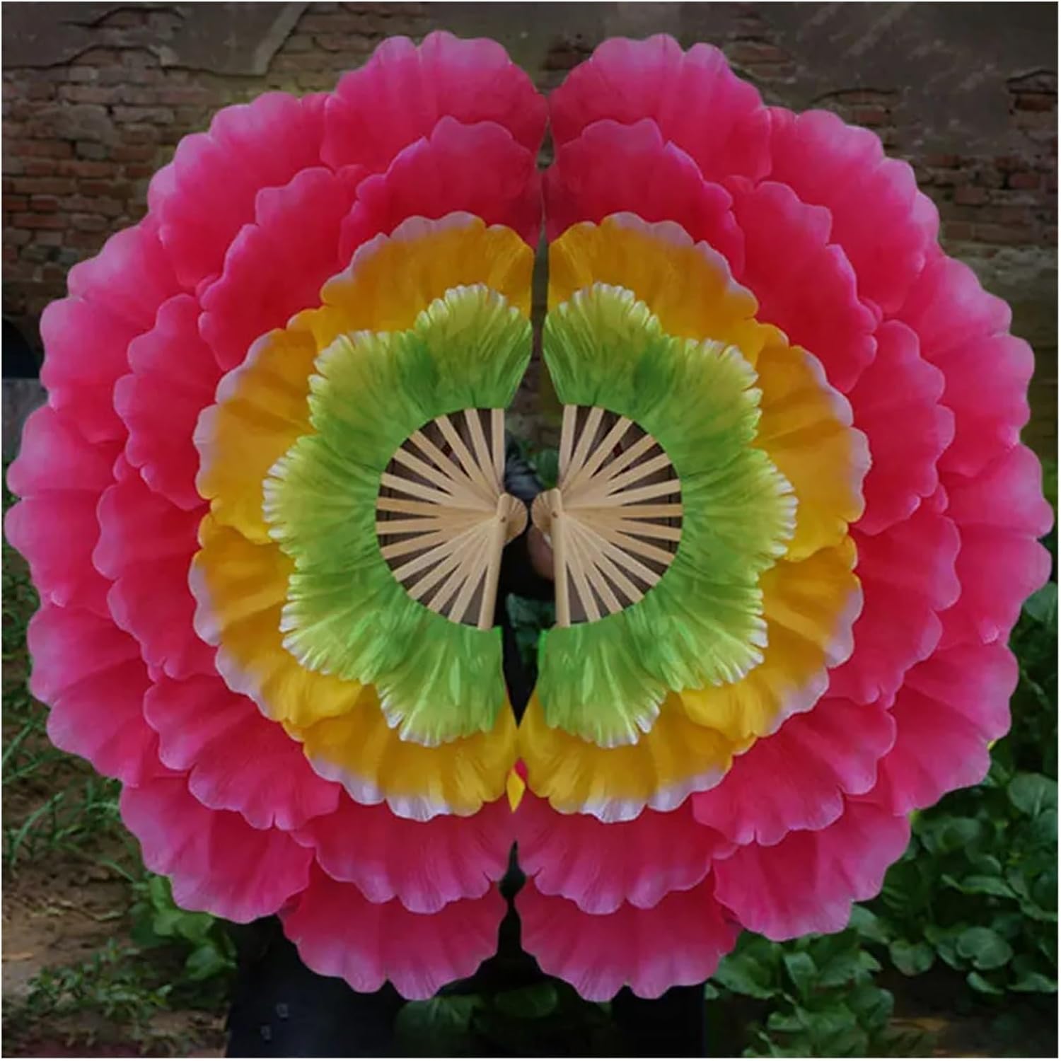 Half Foldable Dancing Fan Double-Sided Peony Flower Hand 90/92cm Large Square Dance Performance Props for Club