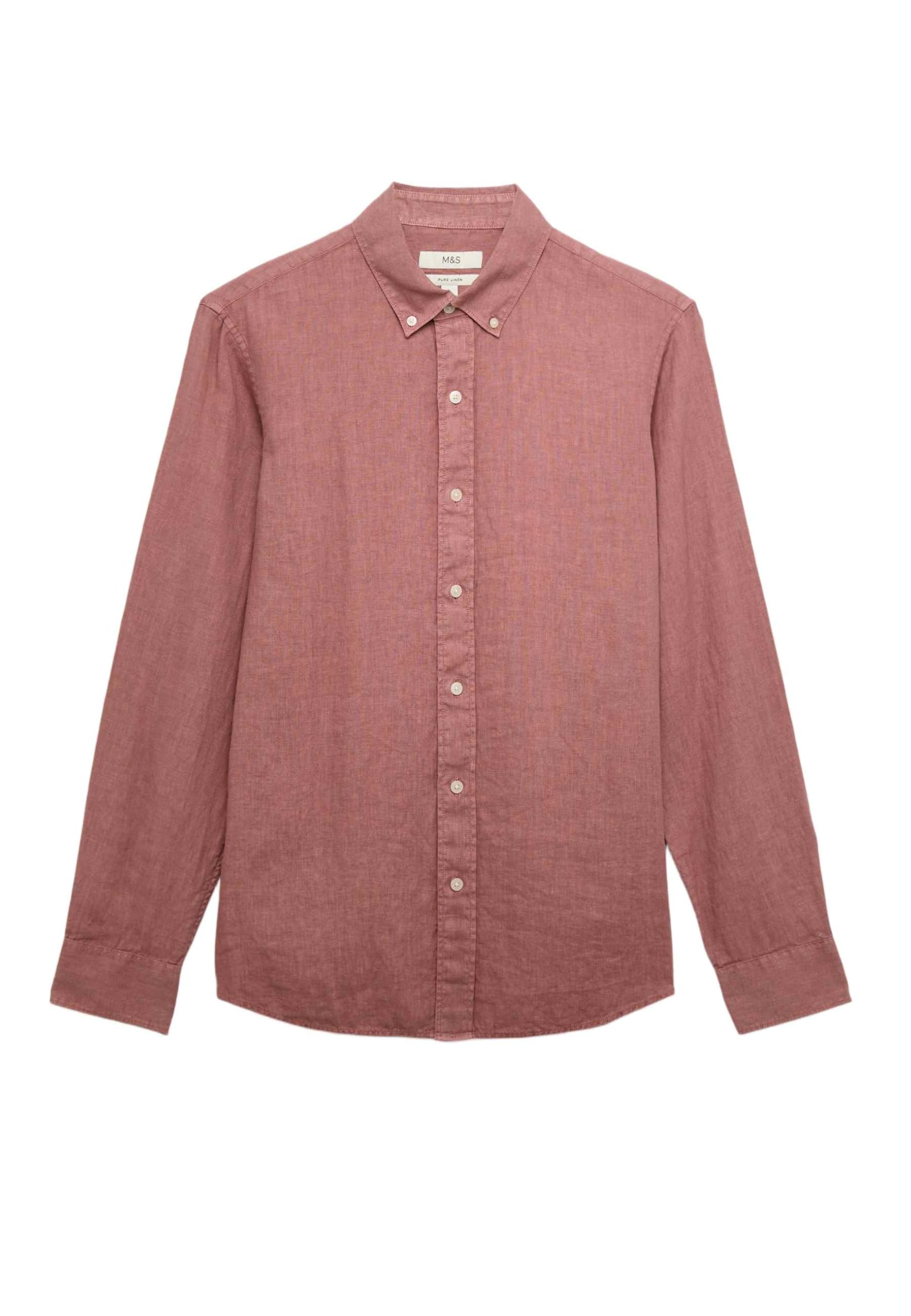 Marks & Spencer Camisa de Lino Puro Teñida en Prenda para Hombre, Ajuste Normal