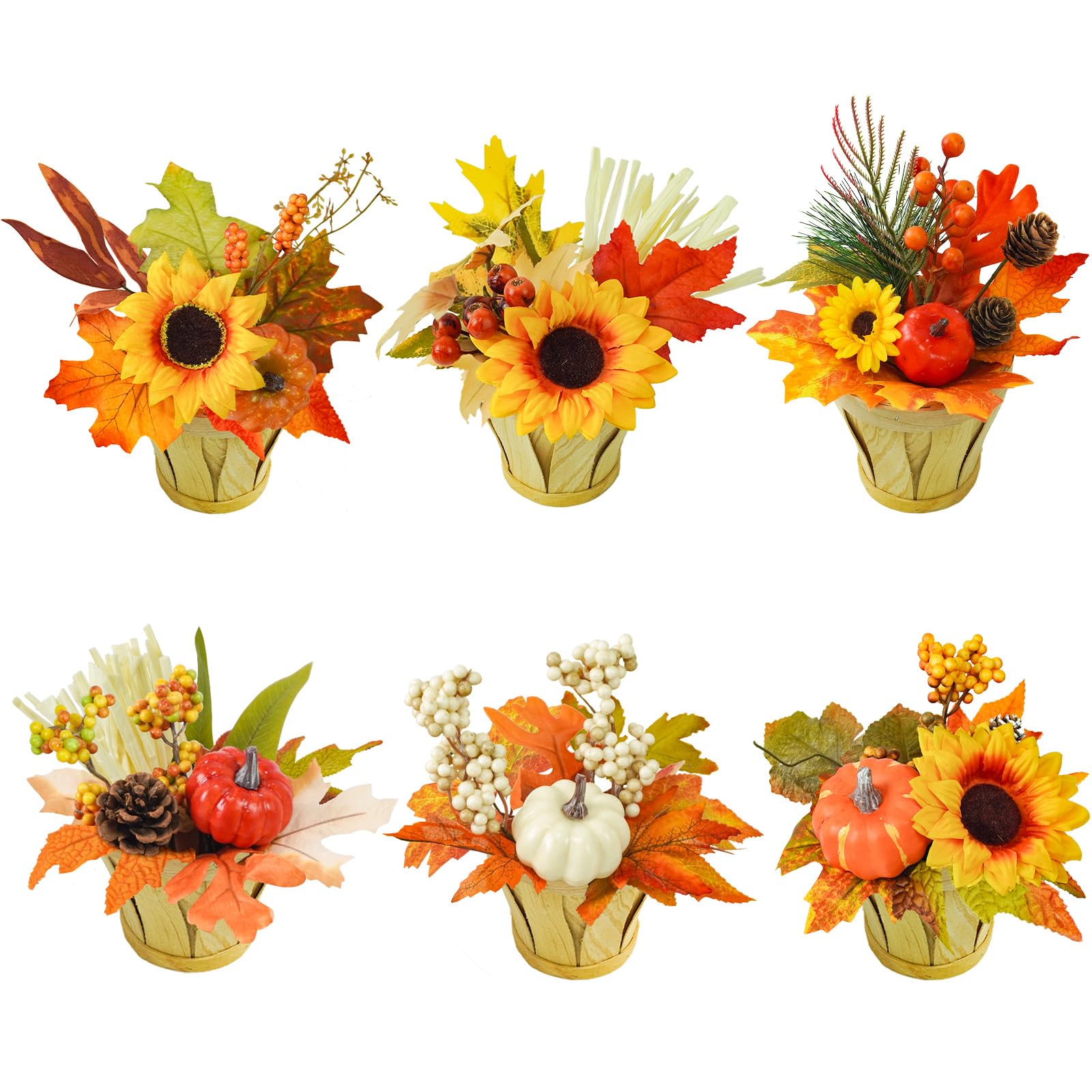 6 decorazioni autunnali da tavolo, graziosi centrotavola autunnali con zucche bianche arancioni da tavolo, decorazioni autunnali per casa, autunno, raccolto, cucina, camino, caminetto,