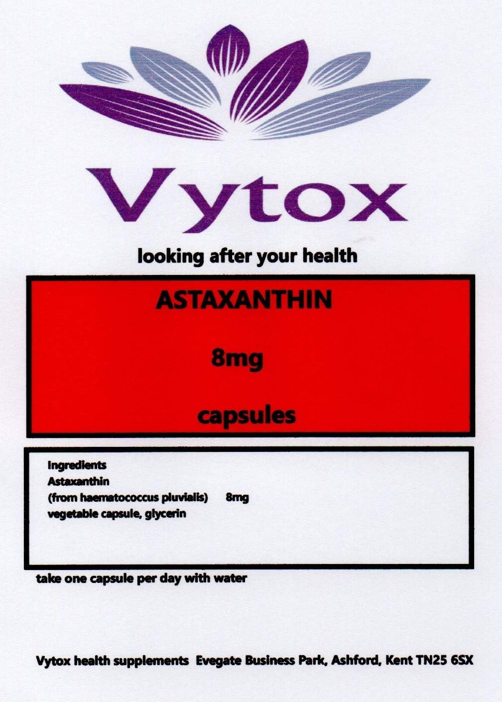 Astaxanthin (8mg) 365 Capsules,by vytox, Vegetarian Amazon.co.uk