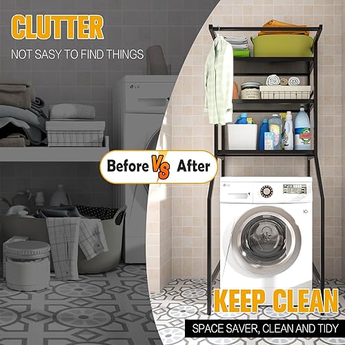 Miniatura 4 de Estante de almacenamiento para lavadora y secadora, estante de almacenamiento resistente para lavandería, estante ahorrador de espacio con varilla