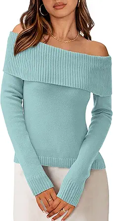 PRETTYGARDEN Off The Shoulder Sweater for Women 2025 Fall Fashion Cute Long Sleeve Tops Winter Ribbed Pullover Knit Outfits
