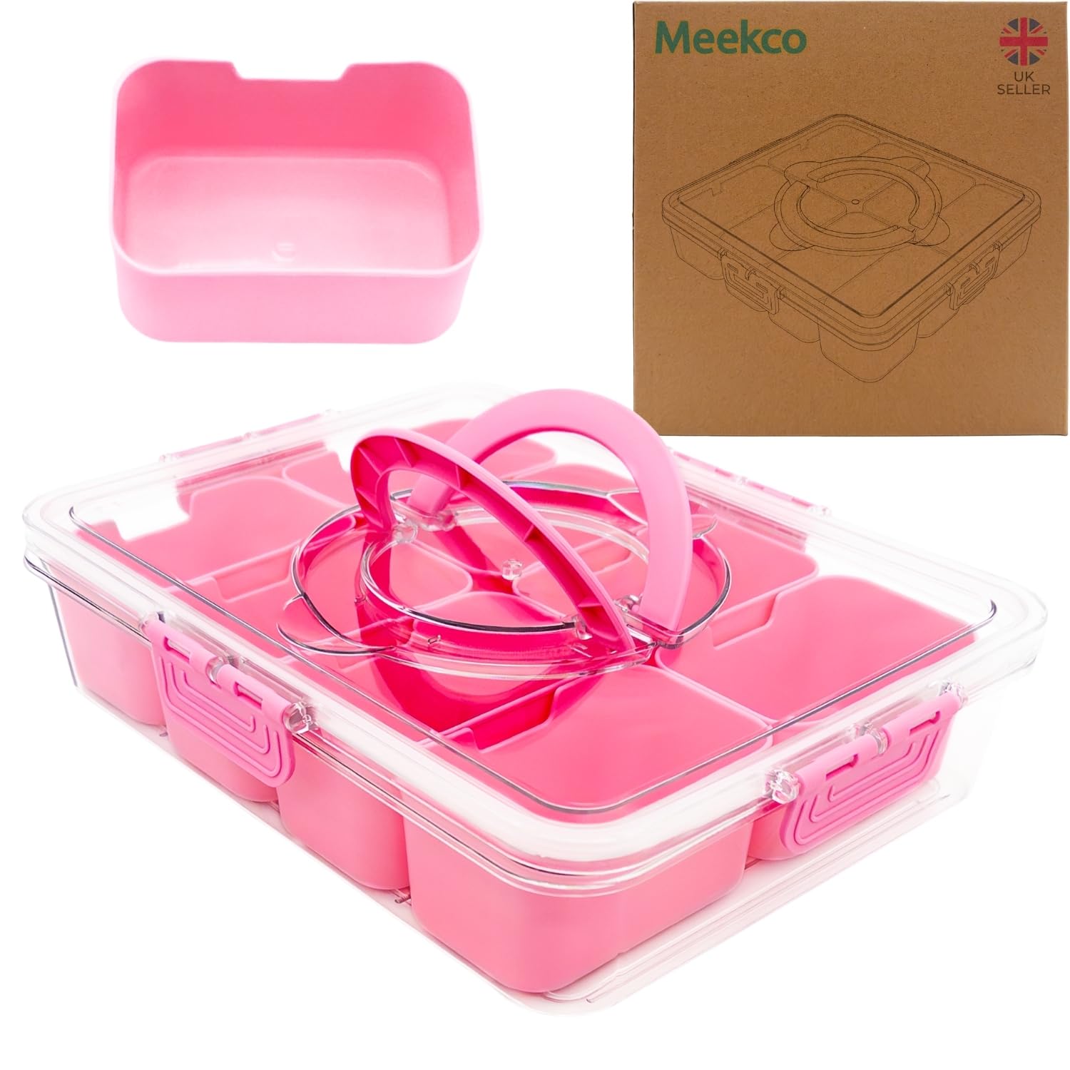 Meekco Bento Lunch Box 1200ml – BPA Free 2-Tier Leak Proof Lunch Box with Cutlery | 8 Compartment Microwave & Dishwasher Safe | Food Containers with Compartments for Adults & Children (Pink)