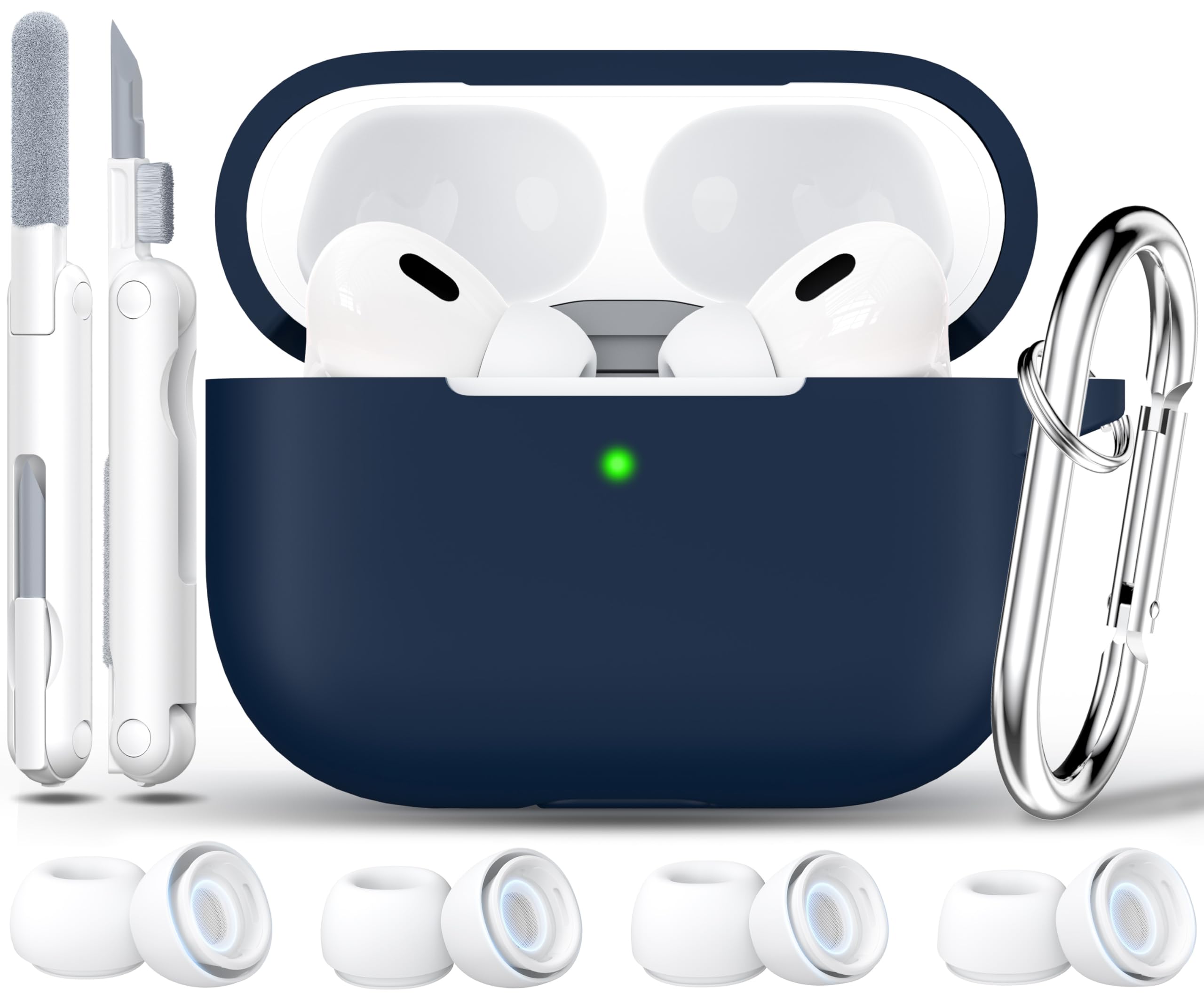 RFUNGUANGO for AirPods Pro 2 Case Cover with Cleaner Kit, EarTips and Keychain, Soft Silicone Protective Cover for Apple AirPods Pro 2nd/1st
